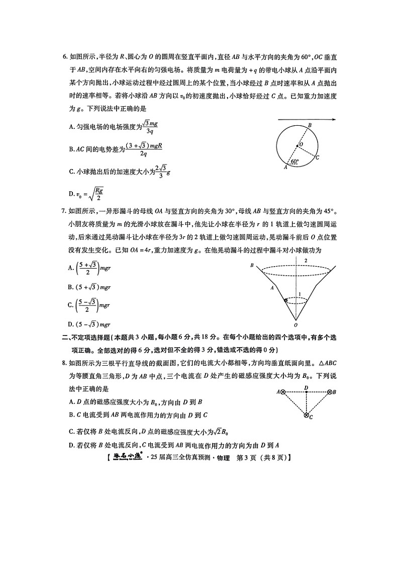 2025届河北省啄名小渔名校联考高三下全仿真预测（图片版）物理试卷第3页