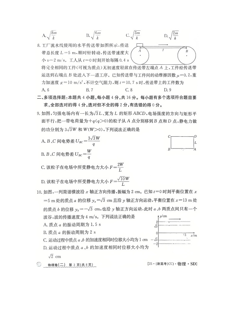 2025届山东省普通高中学业水平等级考试高考冲刺卷（二）（图片版）物理试卷第3页