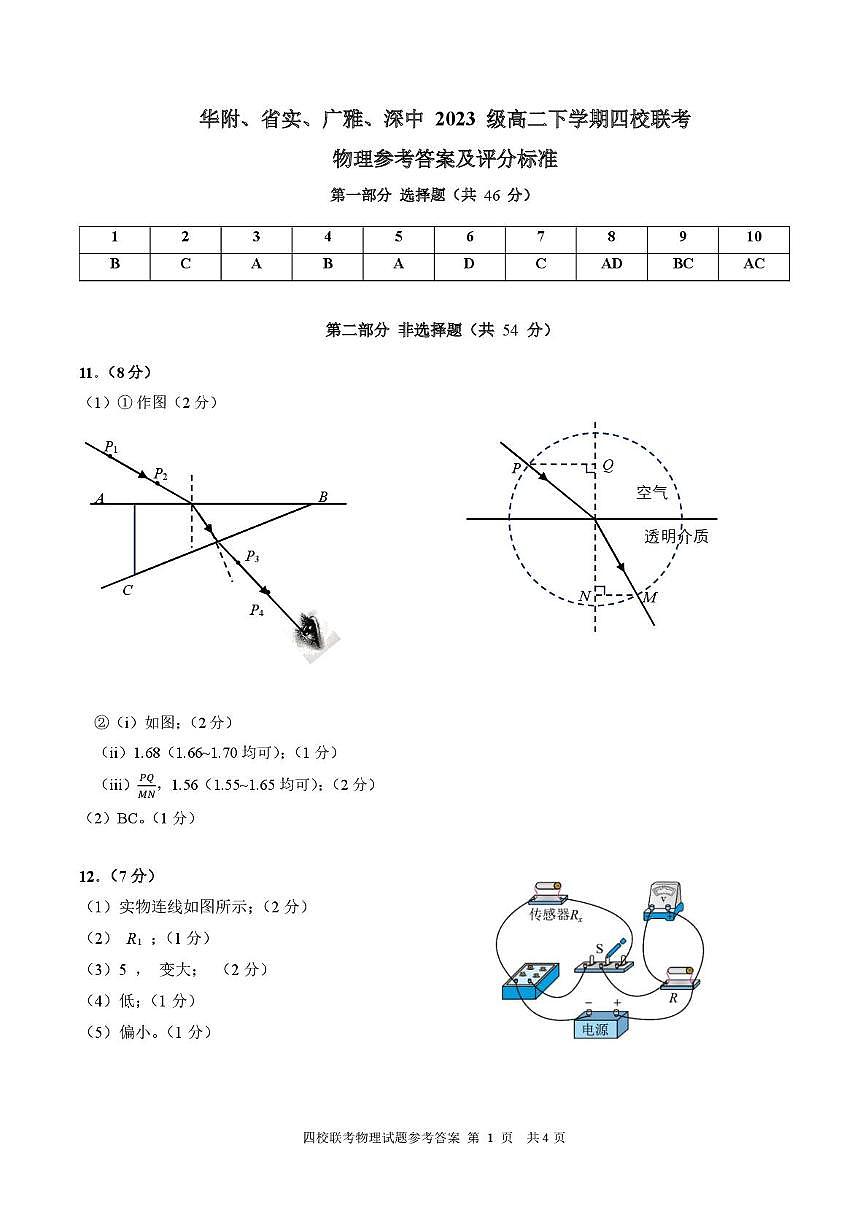 广东省华附、省实、广雅、深中2024-2025学年高二下学期四校期末联考物理答案第1页