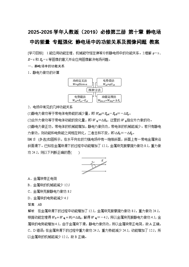 2025-2026学年物理人教版（2019）必修第三册 第十章 静电场中的能量 专题强化 静电场中的功能关系及图像问题 教案 (1)第1页