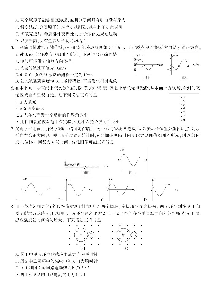 安徽省皖江名校联盟2025年7月高二下学期期末联考物理试卷第2页