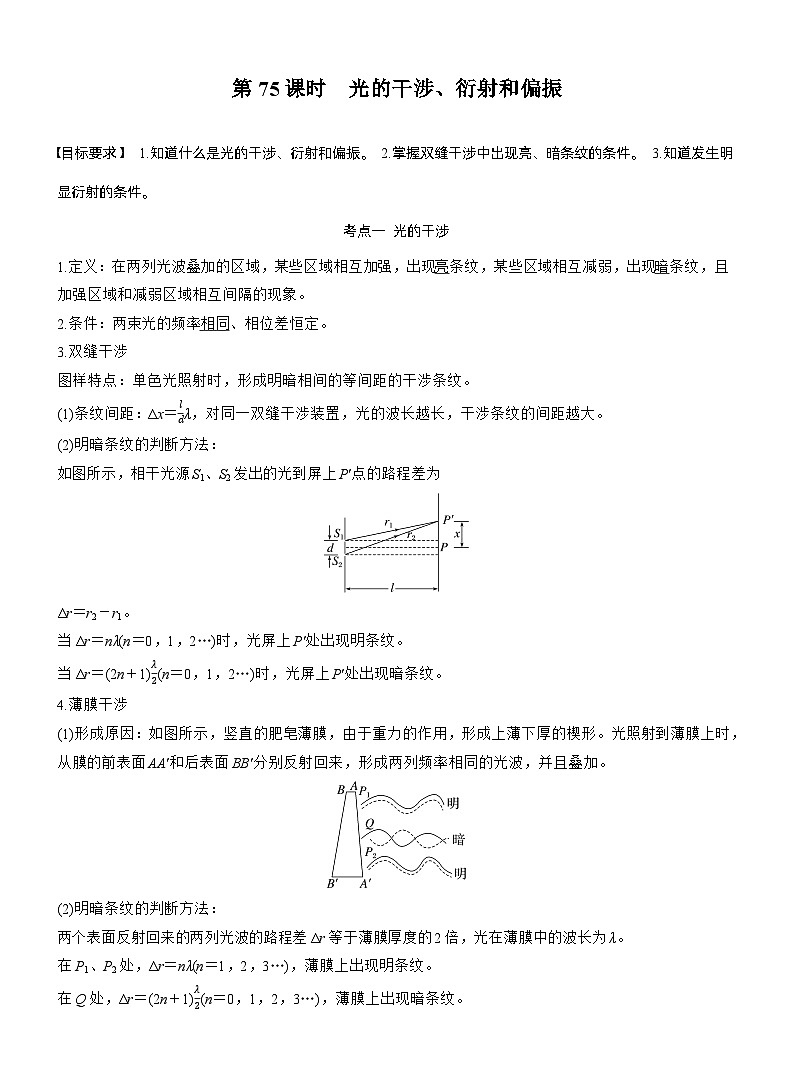 2026高考物理一轮复习-第十四章-第75课时-光的干涉、衍射和偏振-专项训练【含答案】第1页