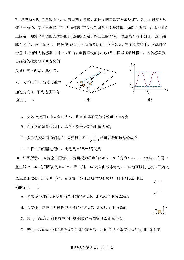 辽宁省沈阳市东北育才学校2025届新高二下学期6月第二次月考-物理试卷+答案第3页