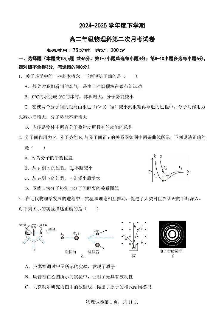 物理-辽宁省沈阳市东北育才学校2024-2025学年高二下学期第二次月考试题含答案第1页
