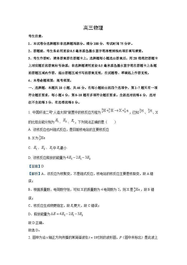 【物理】2025届山西省部分学校高三下学期押题卷5月联考试题（解析版）第1页