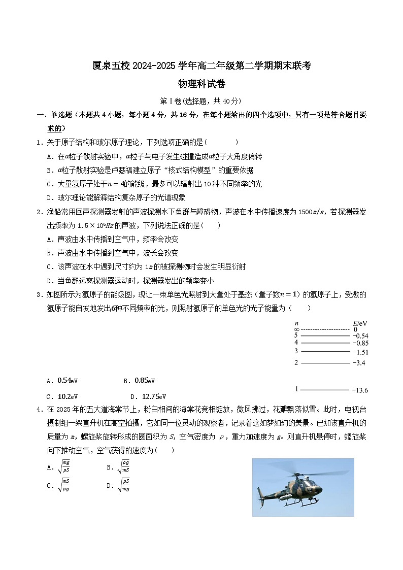 福建省厦泉五校2024-2025学年高二下学期期末联考物理试卷第1页