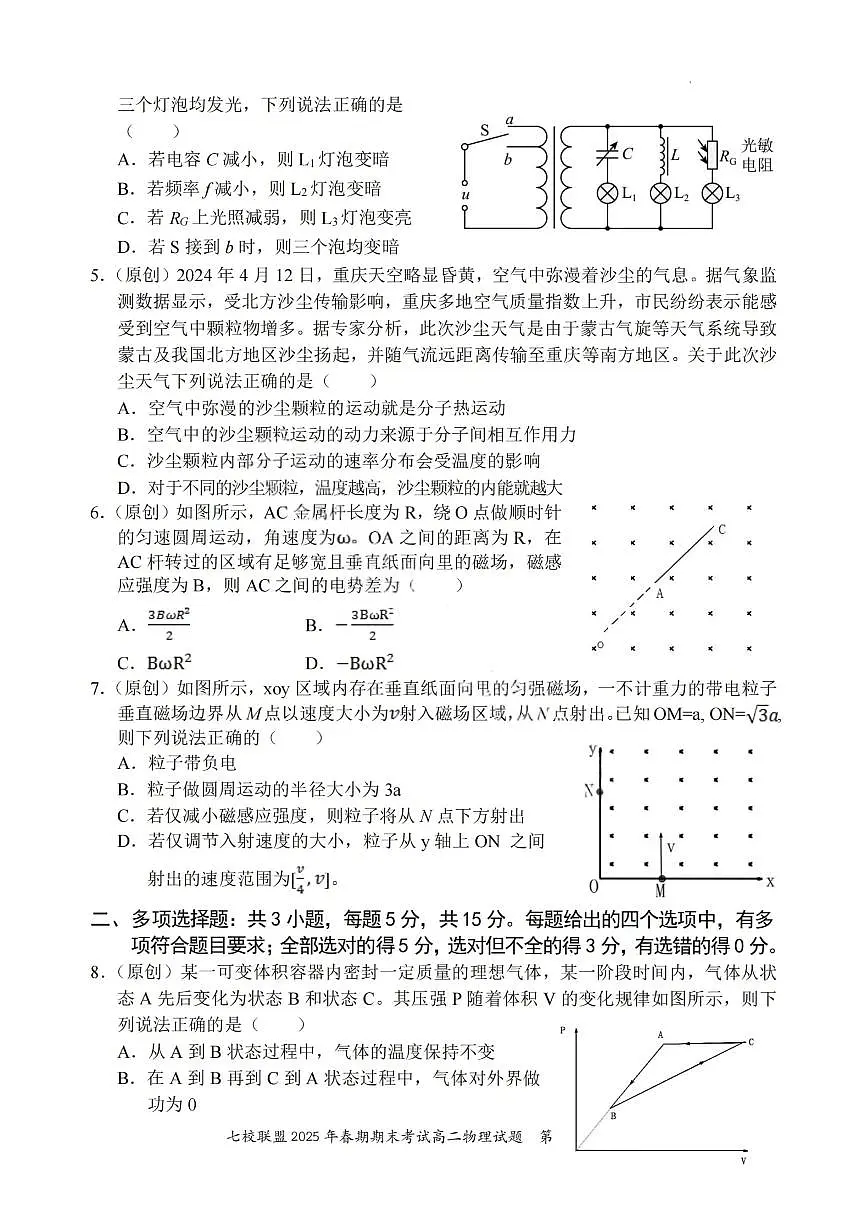 重庆市七校联盟2024-2025学年高二下学期期末考试物理试卷（PDF版附解析）第2页