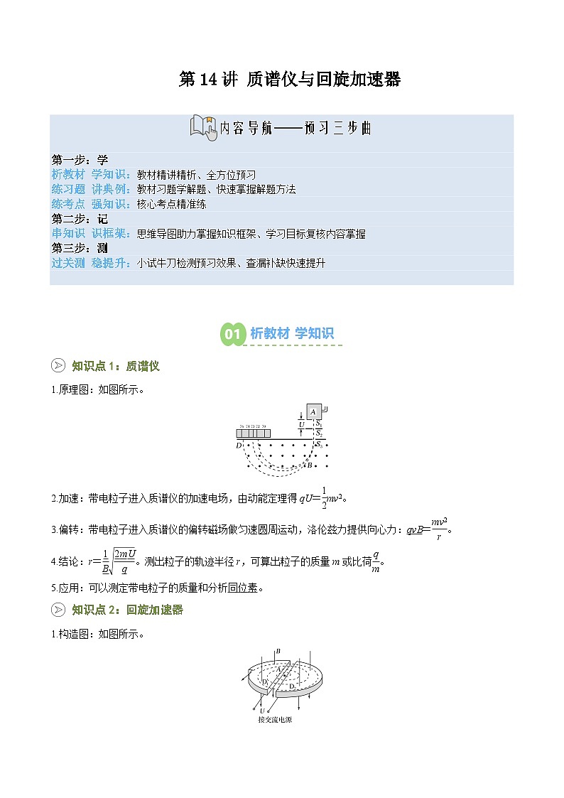 第14讲 质谱仪与回旋加速器（预习）（解析版）第1页