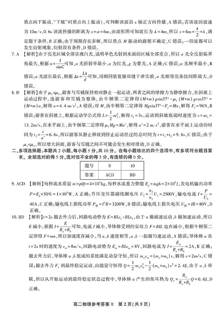 物理试题卷B -高二下7月期末联考答案 第2页