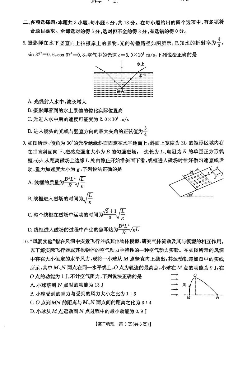 河北省五个一名校联盟2024-2025学年高二下学期期末考试物理试卷第3页