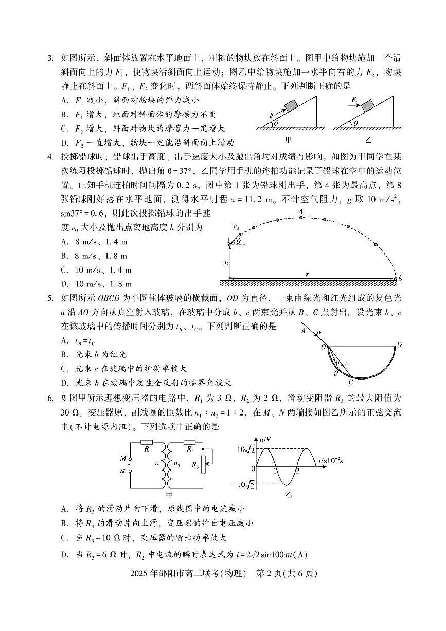 湖南省邵阳市联考2024-2025学年高二下学期7月期末物理试题+答案第2页