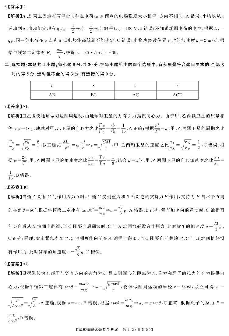 湖南省天壹名校联盟2026届高三起点考试 物理答案.pdf第2页