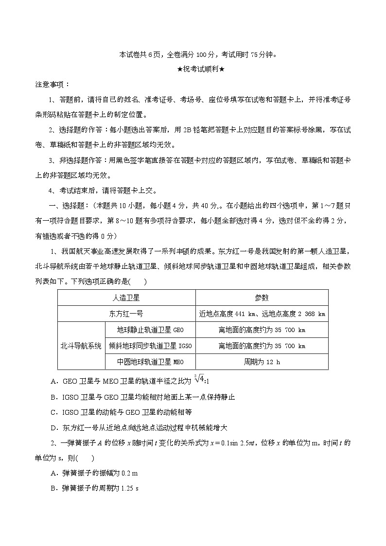湖北省随州市2025届高三物理上学期1月期末联考试题（附答案）第1页
