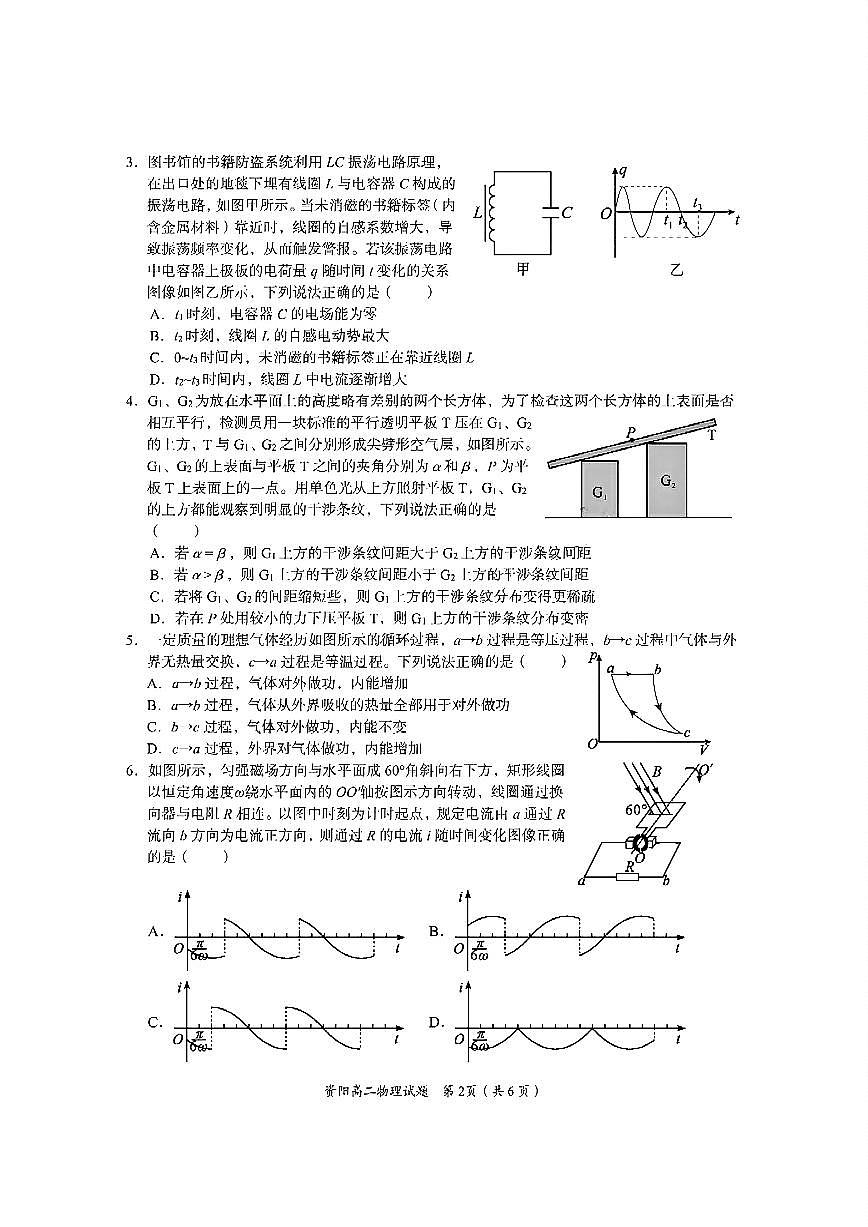 四川省资阳市2024-2025学年高二下学期期末质量监测物理含答案第2页