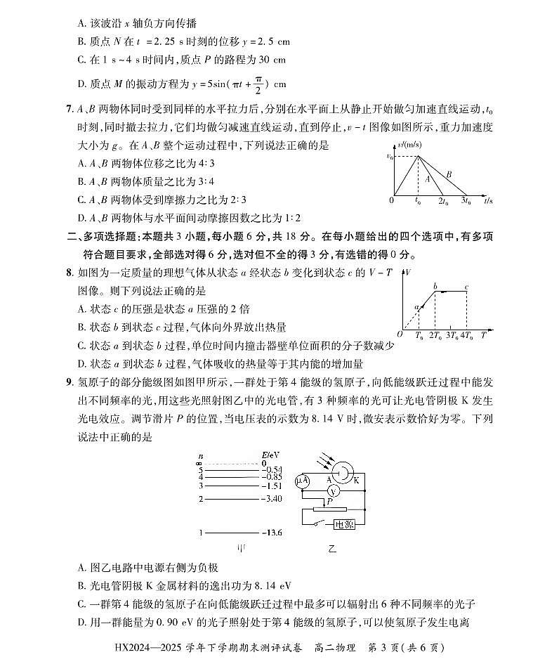 2024—2025学年下学期期末测评试卷物理第3页