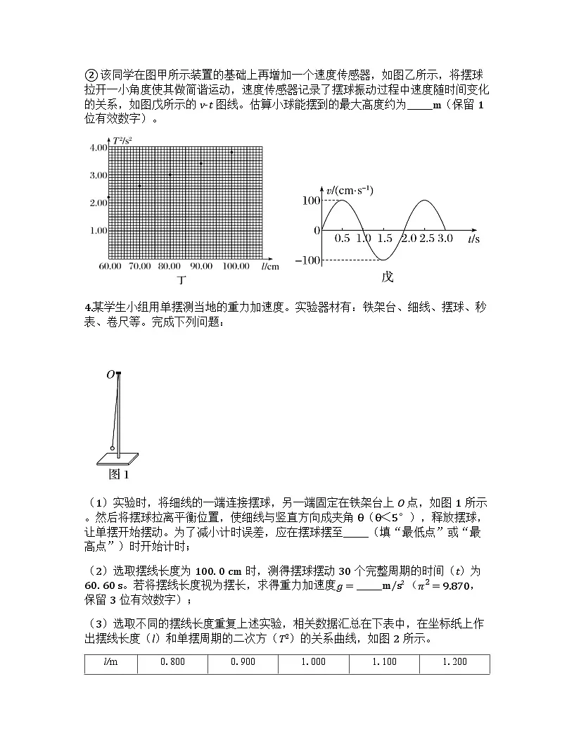 2026届高考物理一轮基础复习训练37实验9 用单摆测量重力加速度第3页