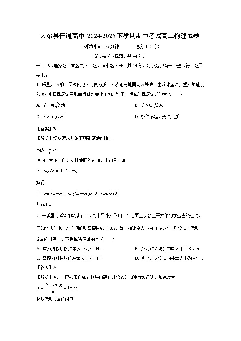 江西省赣州市大余县部分学校联考2024-2025学年高二下学期4月期中 (1)物理试卷（解析版）第1页