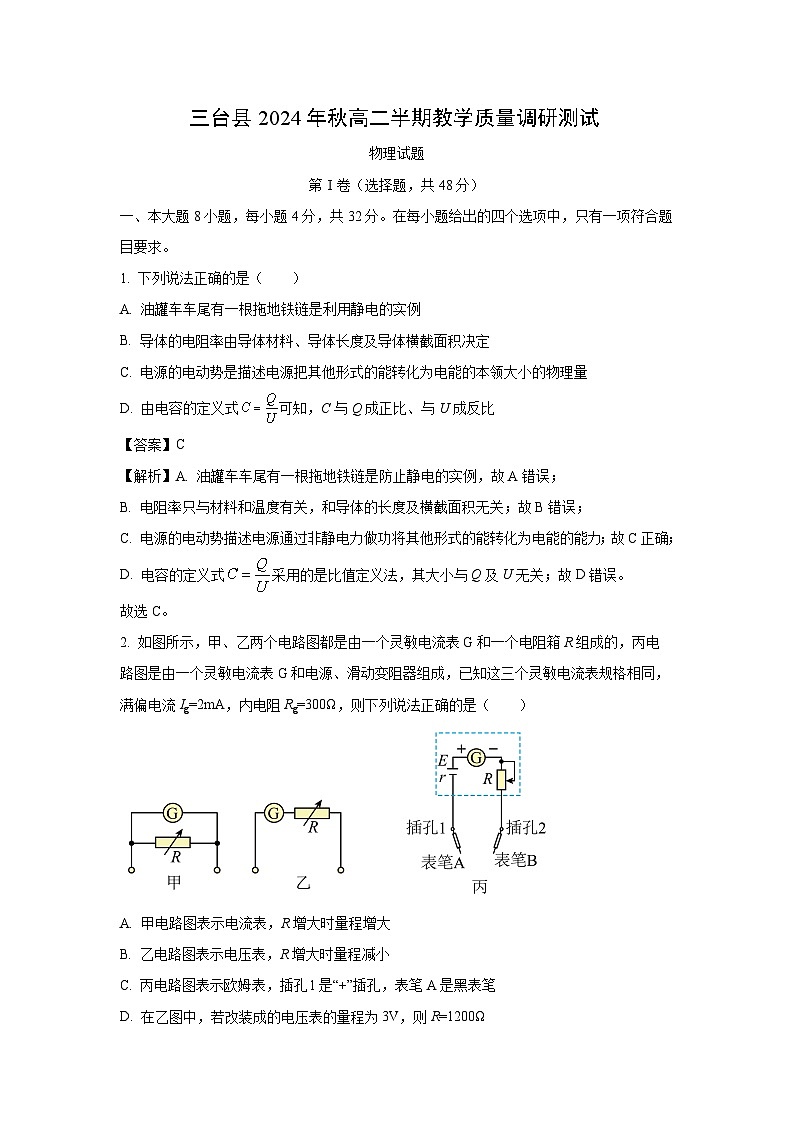 四川省绵阳市三台县2024-2025学年高二上学期期中考试物理试卷（解析版）第1页