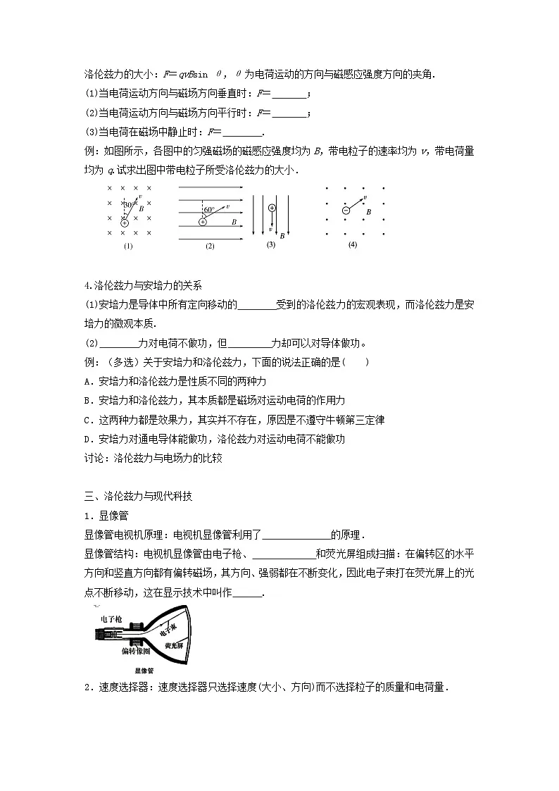 1.2 磁场对运动电荷的作用力 导学案 -高中物理人教版（2019）选择性必修第二册第2页