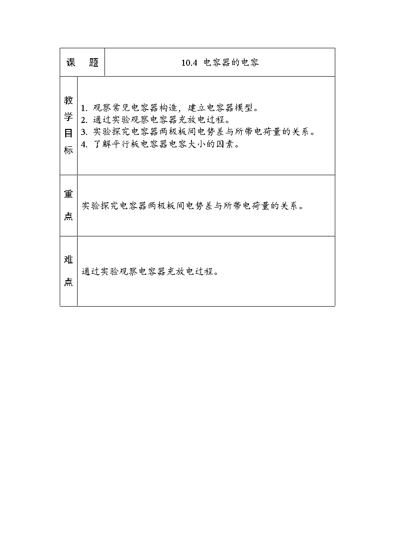 10.4 电容器的电容 教案 -高中物理人教版（2019）必修第三册第1页