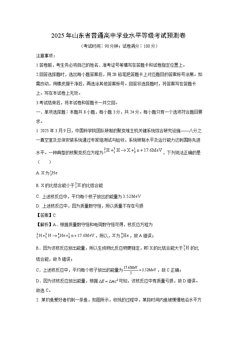 2025年山东省普通高中高三下学期学业水平等级考试预测卷物理试卷（解析版）第1页