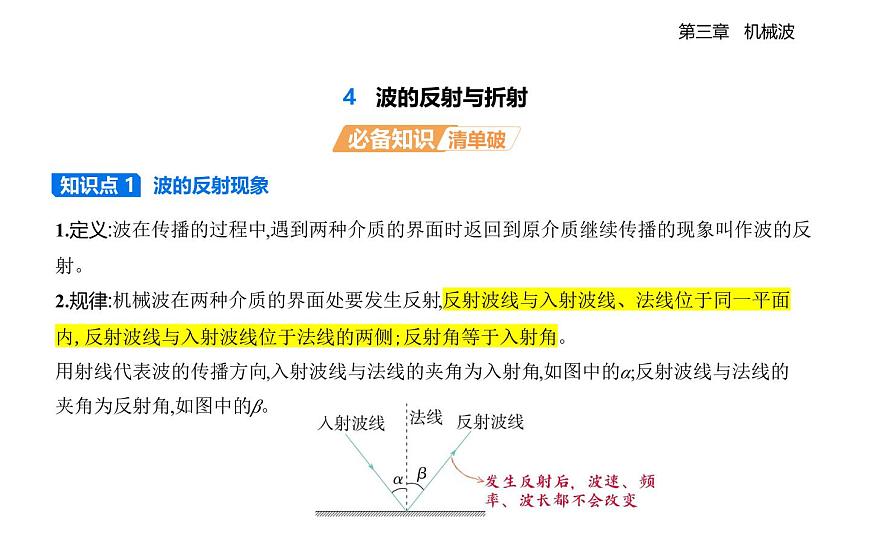 3.4波的反射与折射知识点串讲课件-教科版（2019）高中物理高二上选必 1第1页