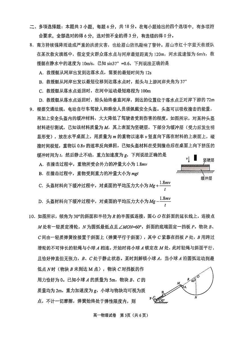 四川省眉山市2024-2025学年高一下学期期末考试物理试卷（PDF版附答案）第3页