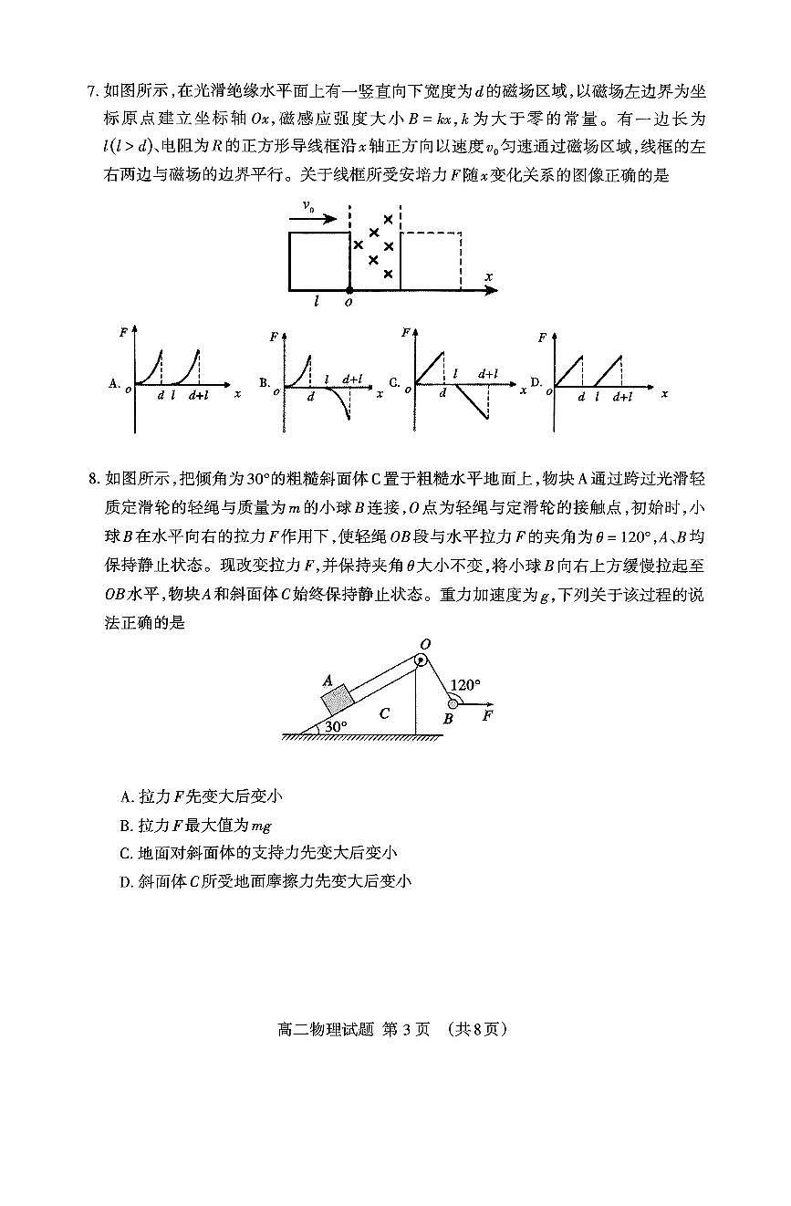 山东省泰安市2024-2025学年高二下学期期末考试物理试题第3页