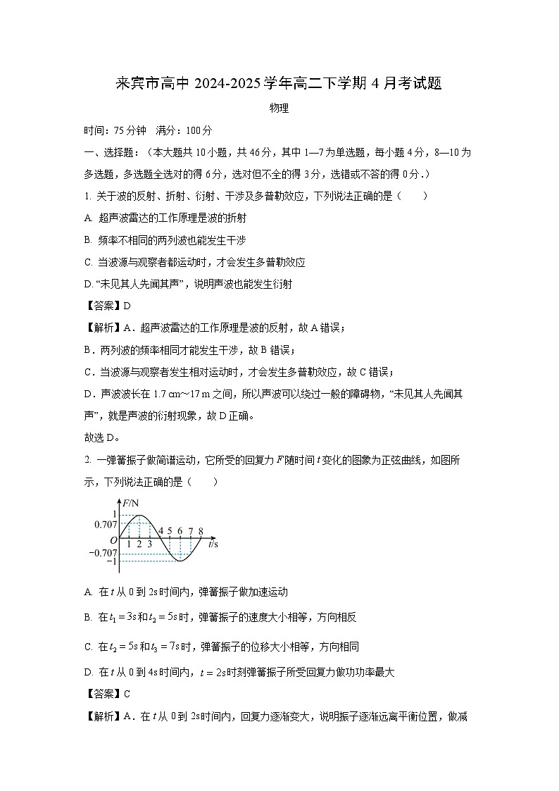 广西壮族自治区来宾市2024-2025学年高二下学期下4月月考物理试卷（解析版）第1页