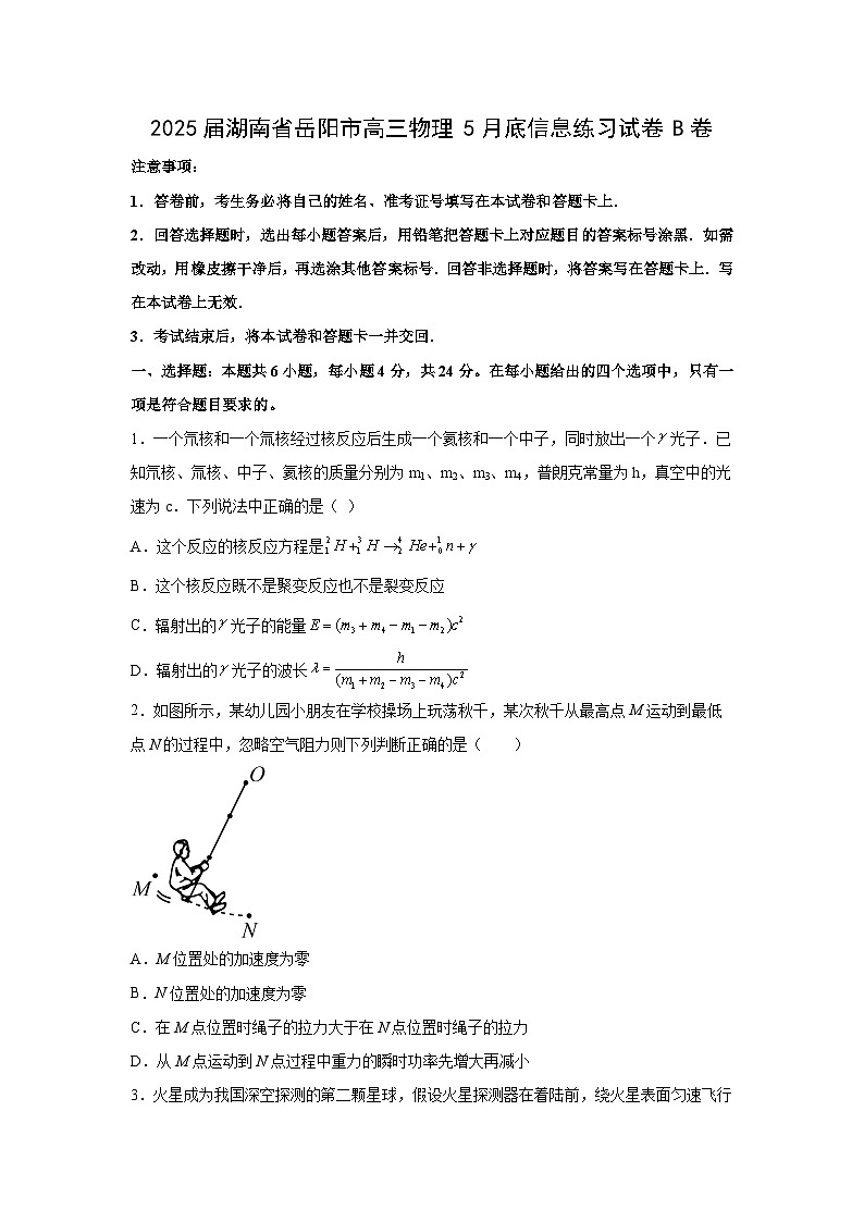 2025届湖南省岳阳市高三下学期5月底信息练习B卷物理试卷（解析版）第1页