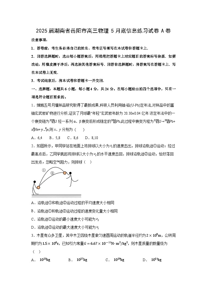 2025届湖南省岳阳市高三下学期5月底信息练习A卷物理试卷（解析版）第1页