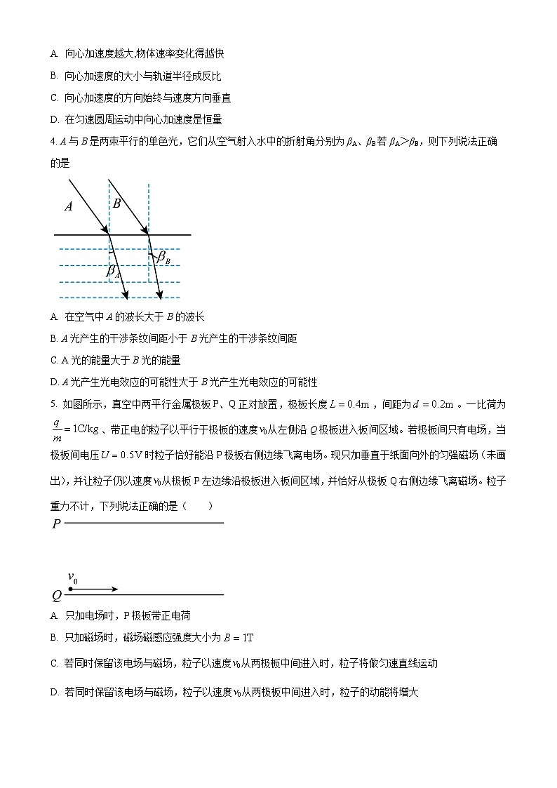 精品解析：2026届四川省广安中学高三上学期模拟预测物理试题（原卷版）第2页