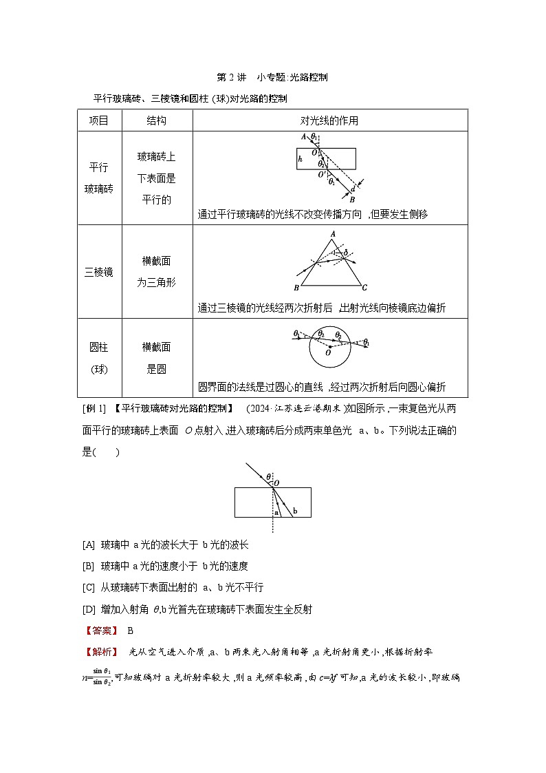 2026高考物理一轮复习第一十四章第二讲讲义（解析版）　小专题 光路控制第1页
