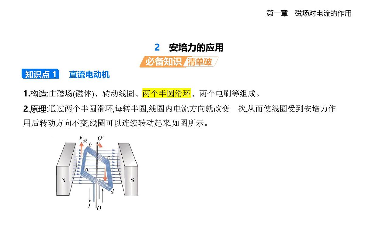 1.2安培力的应用知识点串讲课件-教科版高中物理高二上学期（选必二）第1页