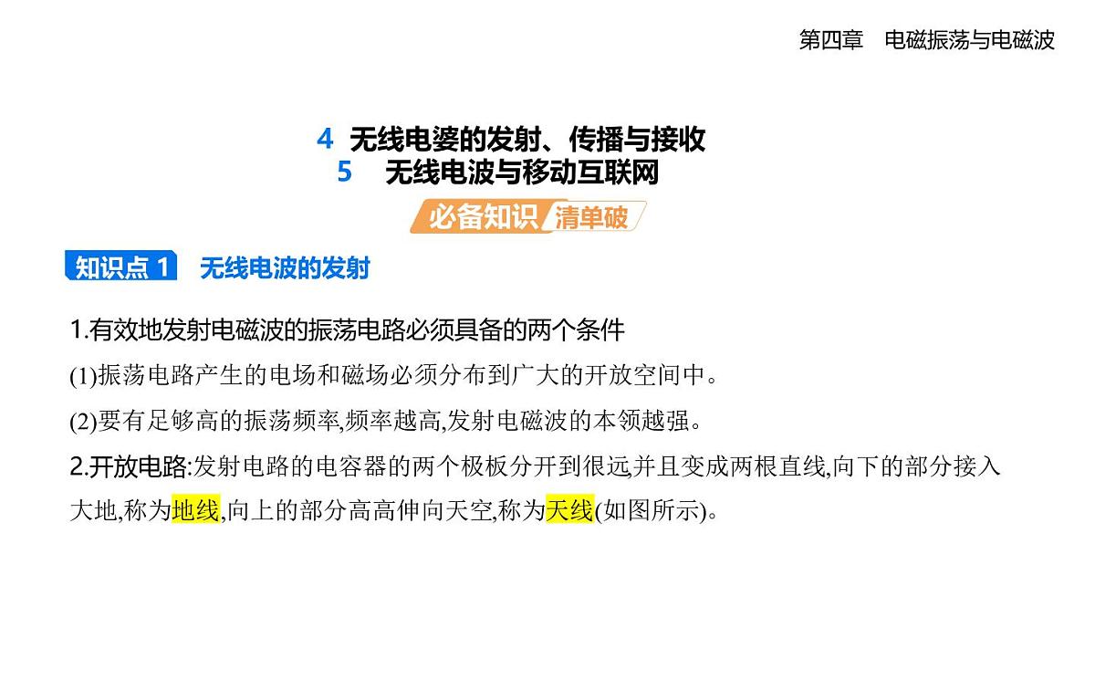 4.4无线电波的发射、传播与接收知识点串讲课件-教科版高中物理高二上学期（选必二）第1页