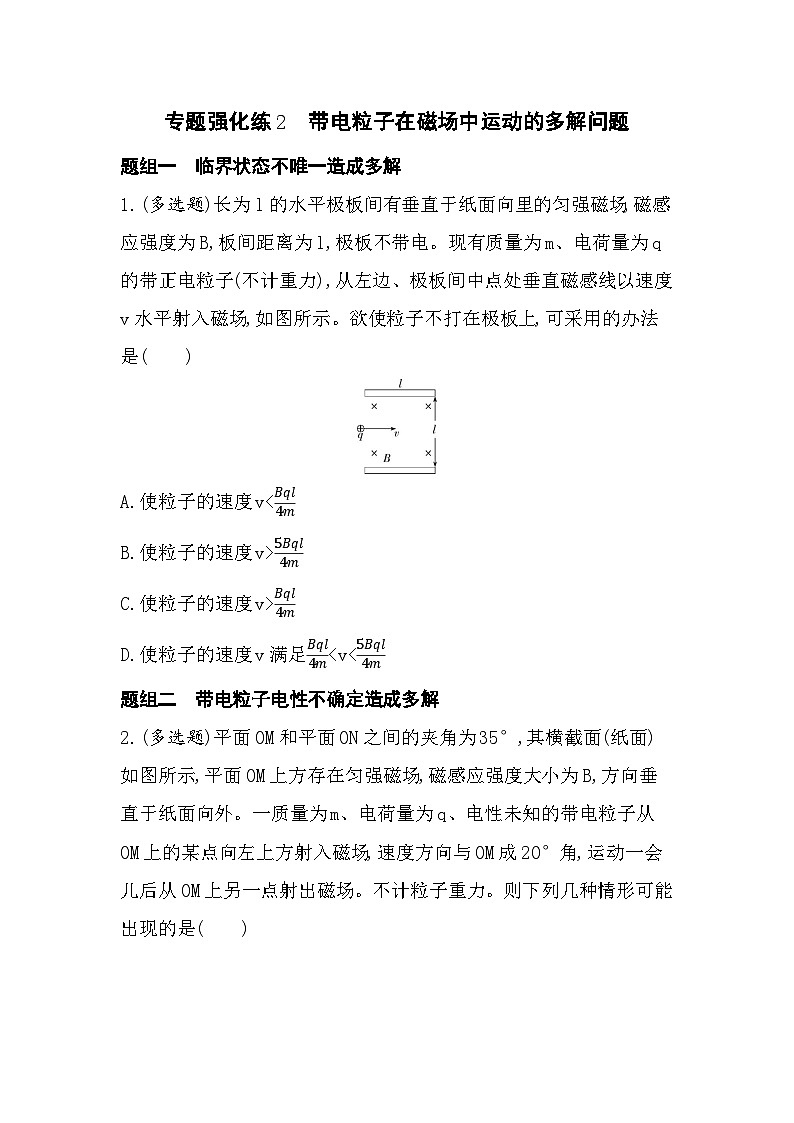 专题强化练2　带电粒子在磁场中运动的多解问题（含答案解析）-教科版高中物理高二上学期（选必二）第1页
