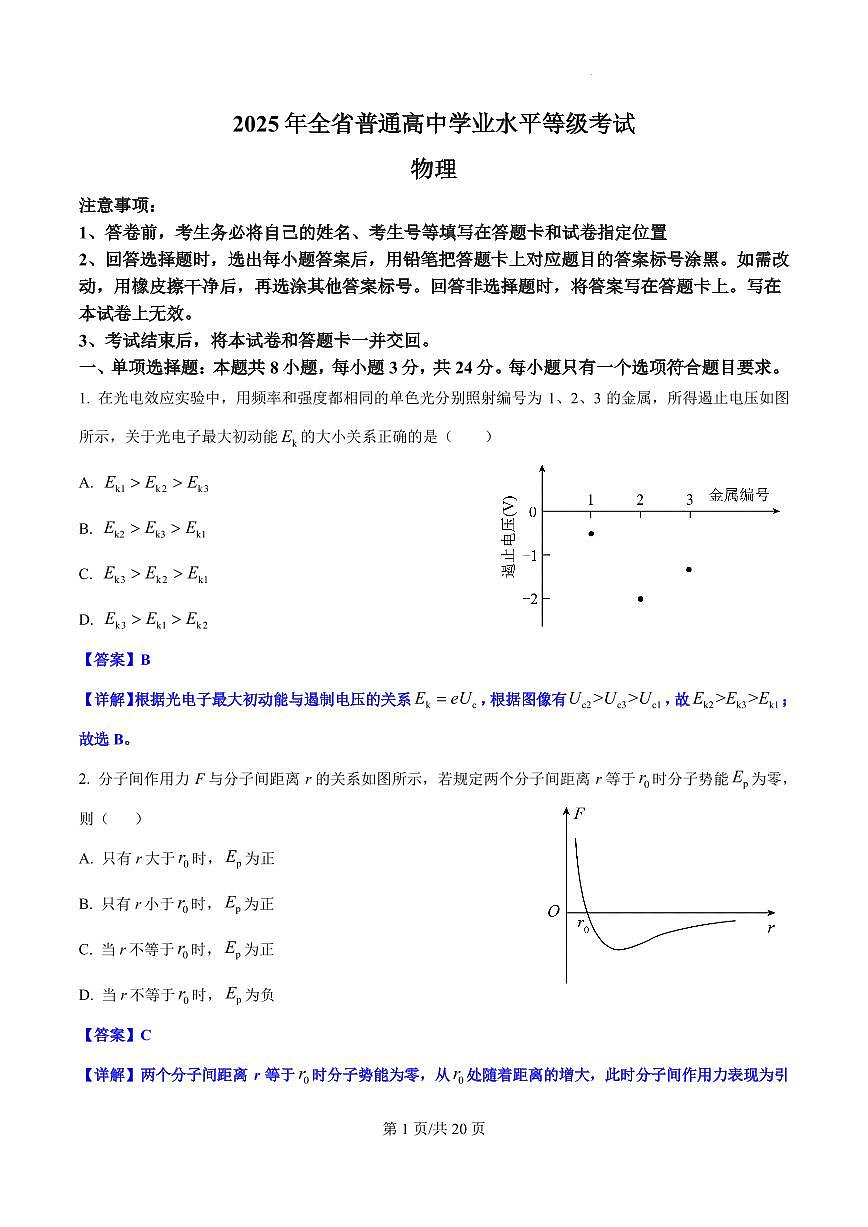 2025年高考山东卷物理真题（解析版）(2)第1页