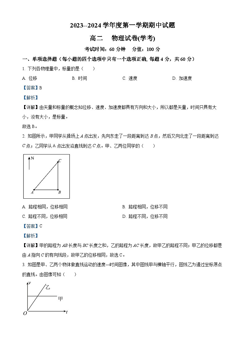 精品解析：黑龙江省牡丹江市第三中学2023-2024学年高二上学期期中物理试题（学考）（解析版）第1页
