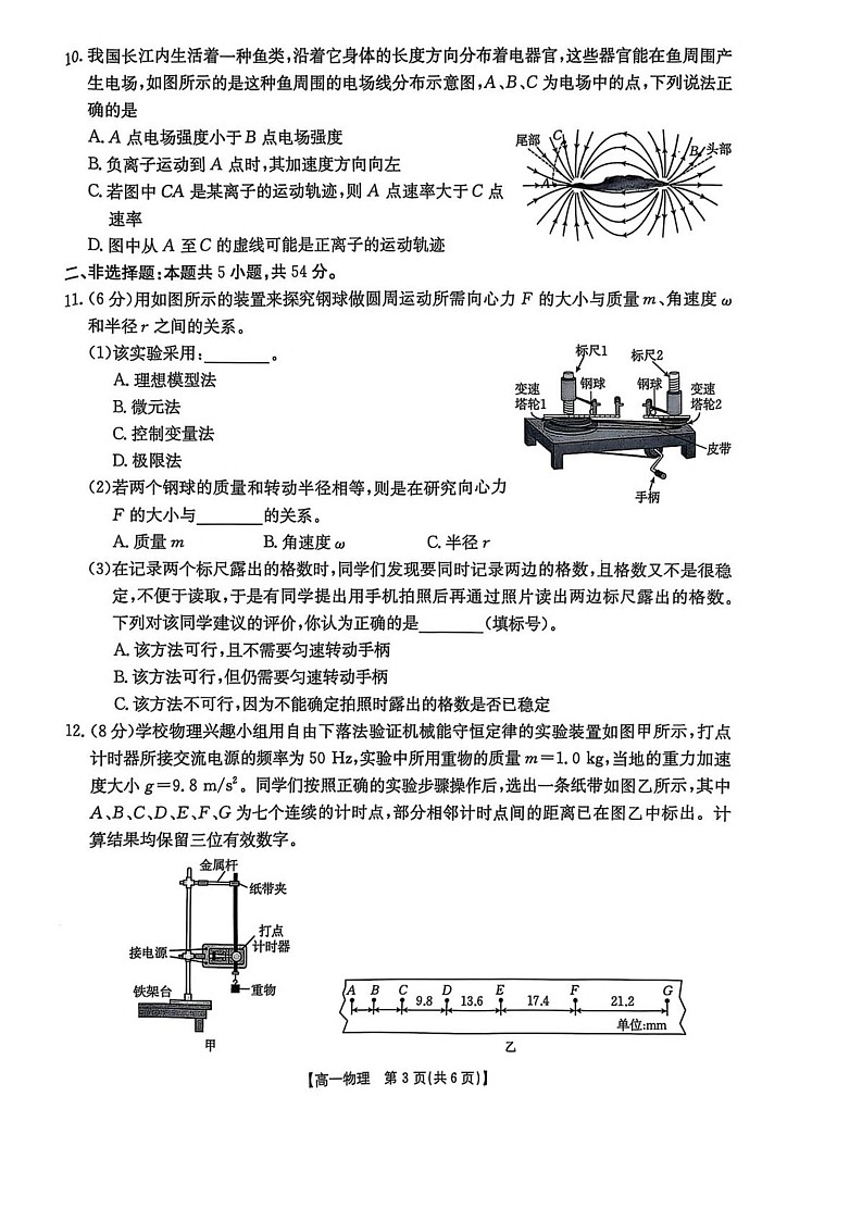 吉林省长春市农安县第十中学2024-2025学年高一下学期期末考试物理试卷第3页