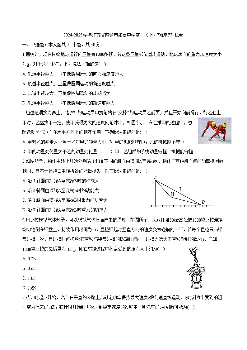 2024-2025学年江苏省南通市如皋中学高三上学期期初物理试卷（解析版）第1页
