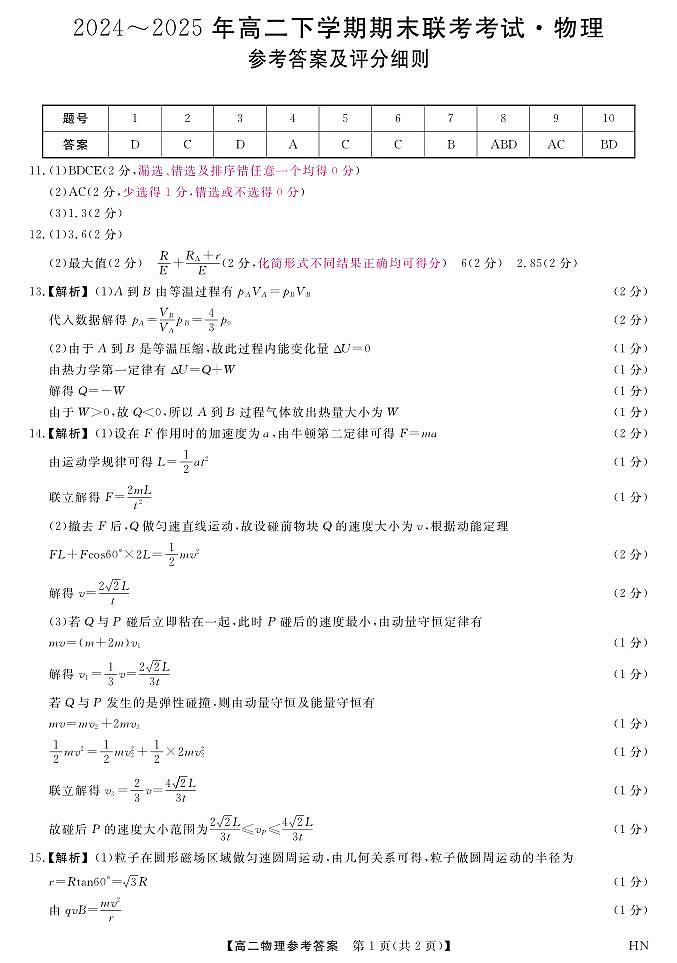 金科·新未来7月3-4日高二联考-物理评分细则第1页