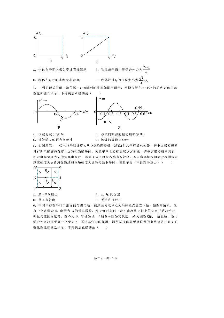 2025届湖南省高考物理仿真模拟试卷（十）第2页