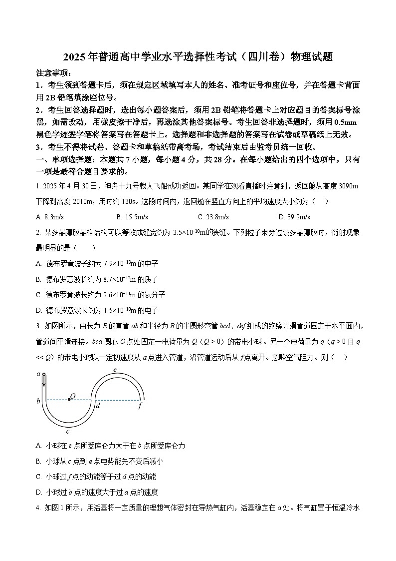 2025年高考四川卷物理真题（原卷版）第1页