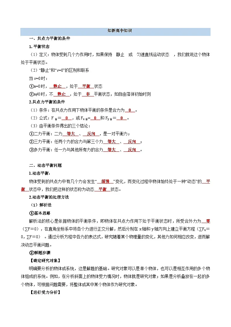 【初高衔接】衔接点13 共点力的平衡（教师版）-2025年初升高物理暑假衔接讲练 (通用版)第2页