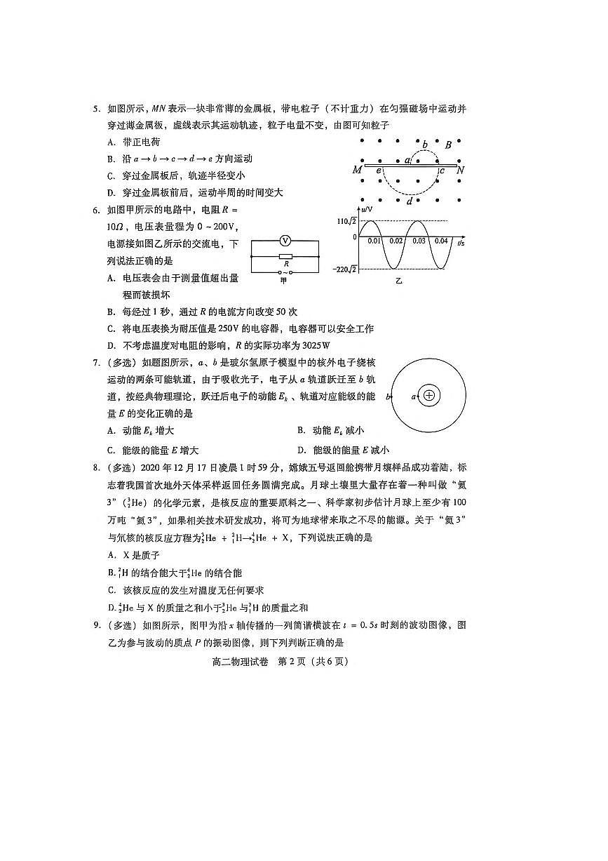 2024～2025学年湖南省衡阳市衡南县高二下期末考试物理试卷(无答案)第2页