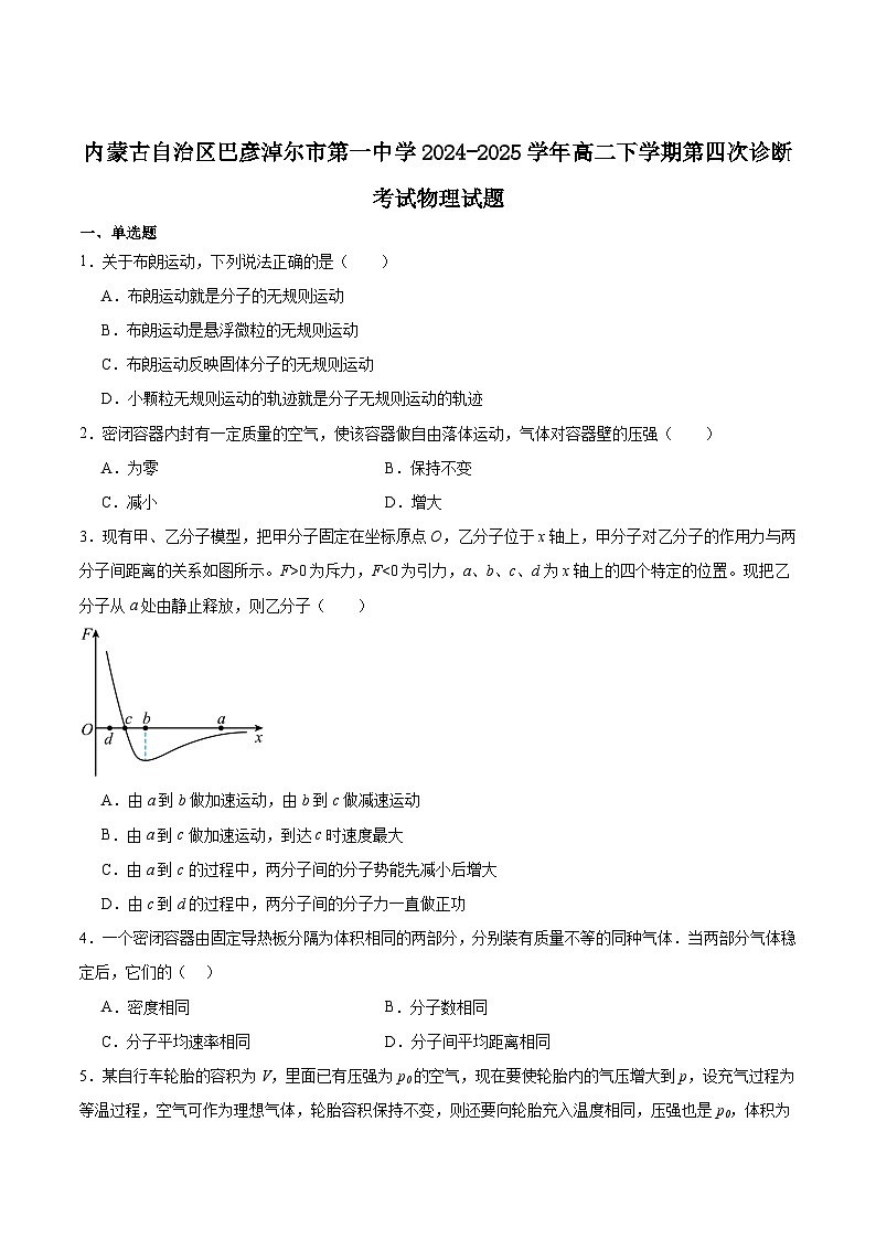 内蒙古巴彦淖尔市第一中学2024-2025学年高二下学期6月第四次诊断测试物理试卷（Word版附答案）第1页