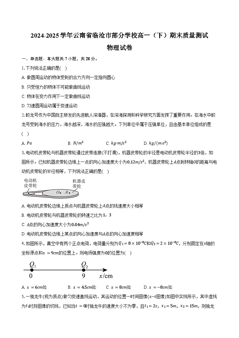 2024-2025学年云南省临沧市部分学校高一（下）期末质量测试物理试卷（含解析）第1页