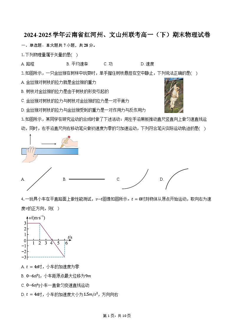 2024-2025学年云南省红河州、文山州联考高一（下）期末物理试卷（含解析）第1页