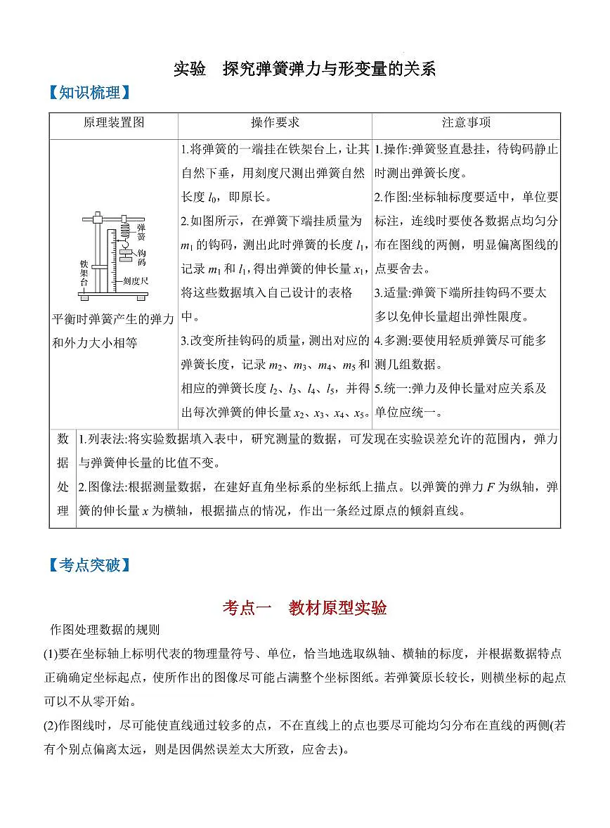 2026届高三物理复习实验专项复习：探究弹簧弹力与形变量的关系（原卷）第1页