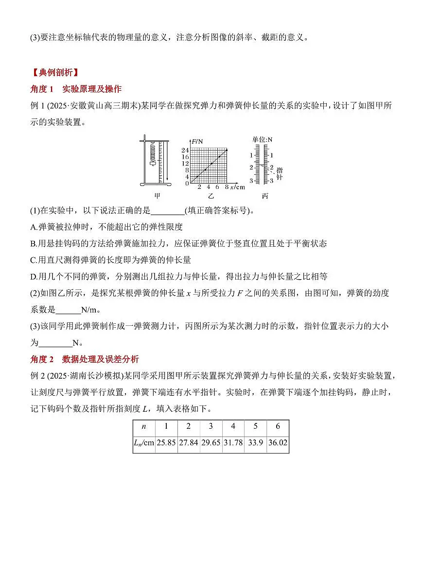 2026届高三物理复习实验专项复习：探究弹簧弹力与形变量的关系（原卷）第2页